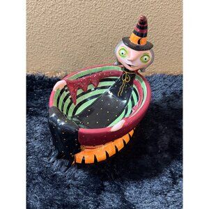Dept 56 Candy Dish Ceramic Crazy Witch Lounging in Oval Shape Pedestal Bowl 7"